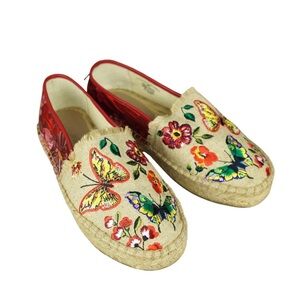 Johnny Was Osaka Canvas Espadrille Shoes Sz 8 Slip On Floral Boho Embroidered